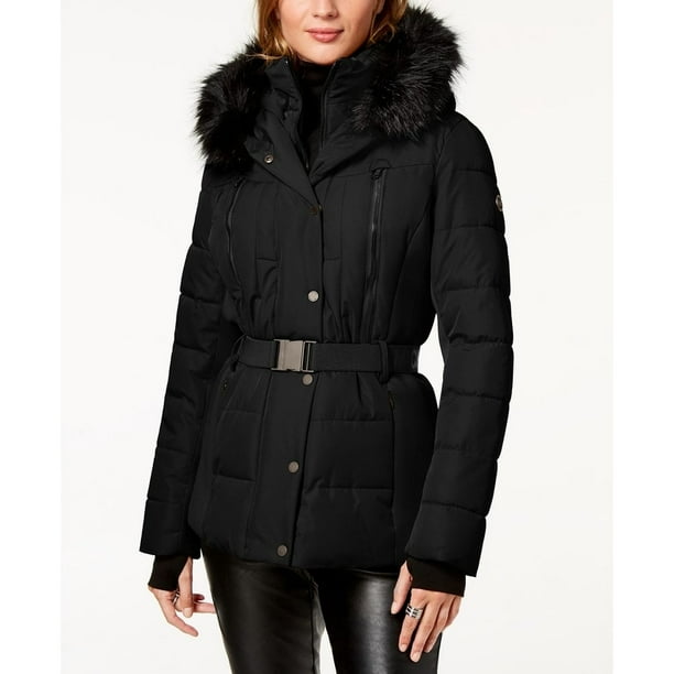 Michael Kors - Women's Michael Kors Puffer Down Jacket Faux-Fur Belted ...