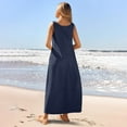 thumbnail image 5 of Sakmal Sundresses for Women Blue Maxi Dress Scoop Neck Sleeveless Solid Dresses with Pockets, 5 of 9