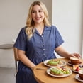 thumbnail image 2 of Agnes Orinda Women's Plus Size Chambray Dress Short Sleeves Button Down Flowy Tiered Shirt Dresses 1X Blue, 2 of 8