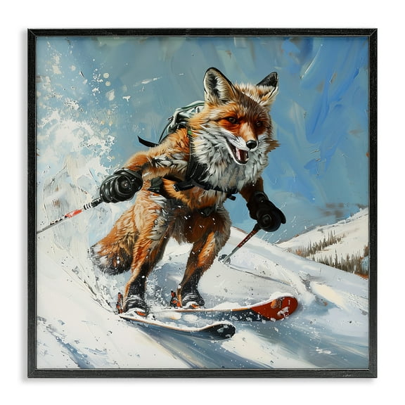 Stupell Industries Skiing Slopes Fox Animals Painting Black Framed Art Print Wall Art, 12 x 12