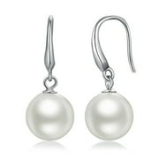 BEDAZZLED BIJOU Sterling Silver Plated Drop Dangle Pearl Hanging Earrings