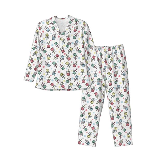 Fotbe Milk Tea Pijama de Hombre con Estampado de Manga Larga, Conjunto de 2 Piezas, Ropa de Dormir Suave y Cómoda con Bolsillos-XX-Large