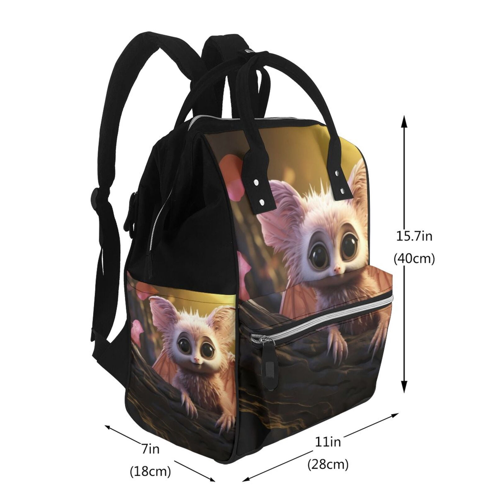 Fuzoiu Adorable Fluffy Bat Print Diaper Bag Backpack,Baby Essentials Travel Tote,Multi function Waterproof Diaper Bag, Travel Essentials Baby Bag - Unisex