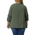 thumbnail image 3 of Unique Bargains Women's Plus Size Tie Neck Tassel Self Flutter Sleeve Blouses Tops 1X Army Green, 3 of 6
