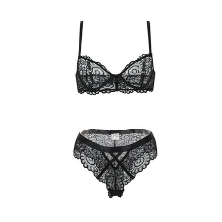 

Luckinbaby Women Sexy Lingerie Bra + High-waisted Panties Lace Lashes