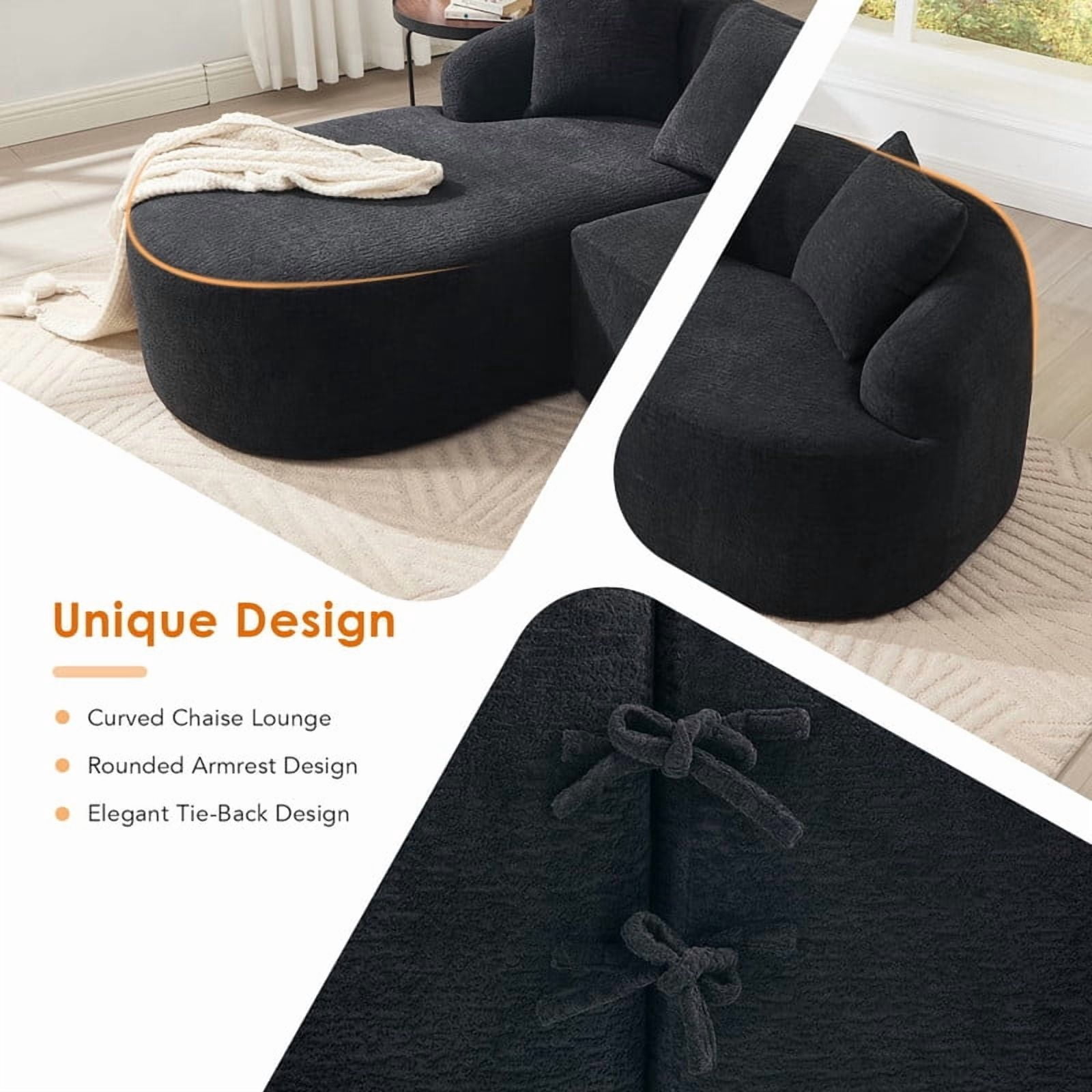 Curved Sectional Sofa with Chaise, 99'' Modern Luxury Chenille Cloud Couch for Living Room, Oversized 3-Seater Sofa Couch for Living Room, No Assembly
