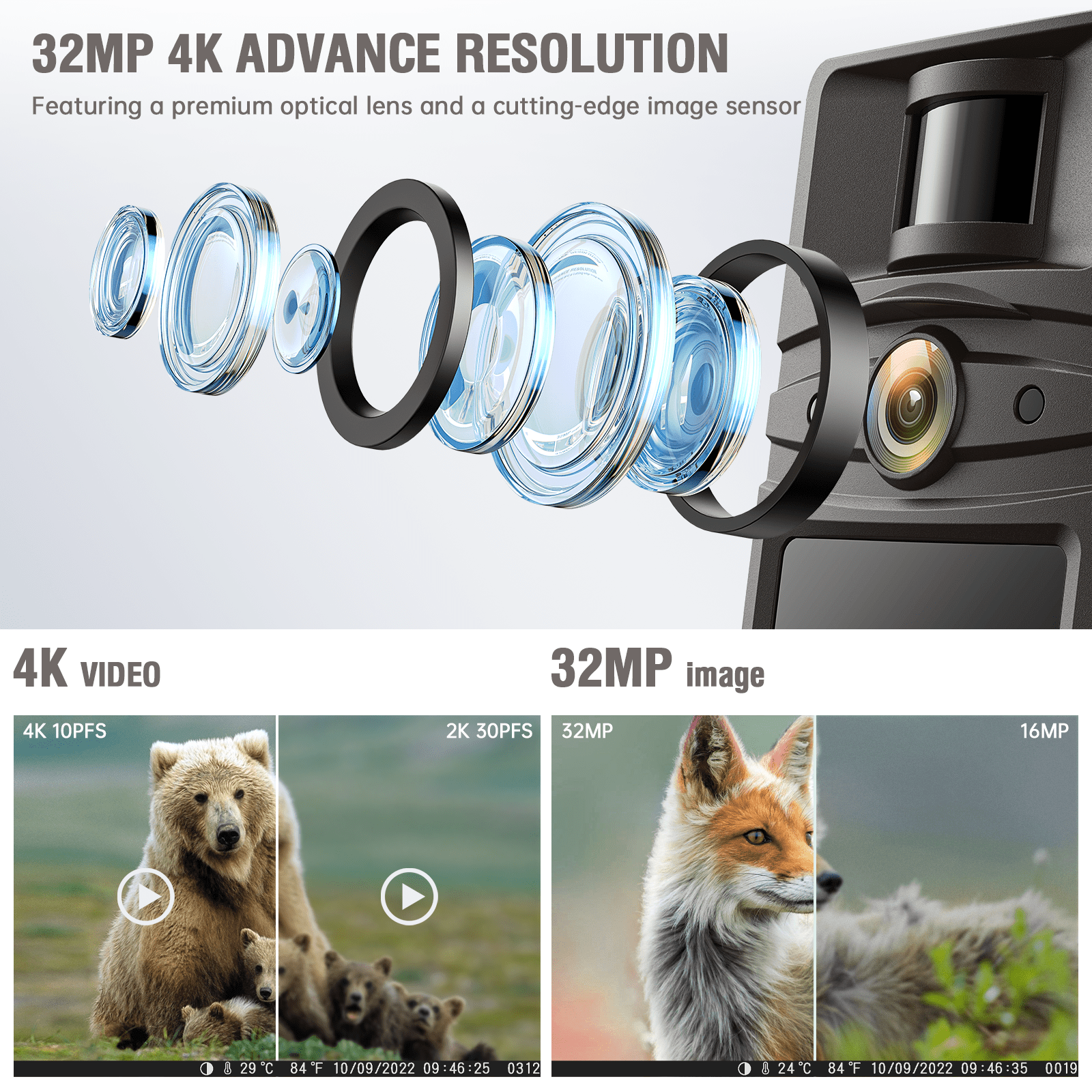CAMPARK WiFi Trail Camera 4K 32MP Game Deer Cameras with Night Vision Waterproof Motion Activated Hunting Wildlife Cam for Wildlife Monitoring