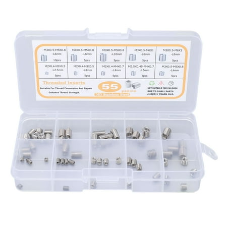 

55Pcs Insert Nut Threaded M2 M2.5 M3 Stainless Steel Fastener Assortment for Repair