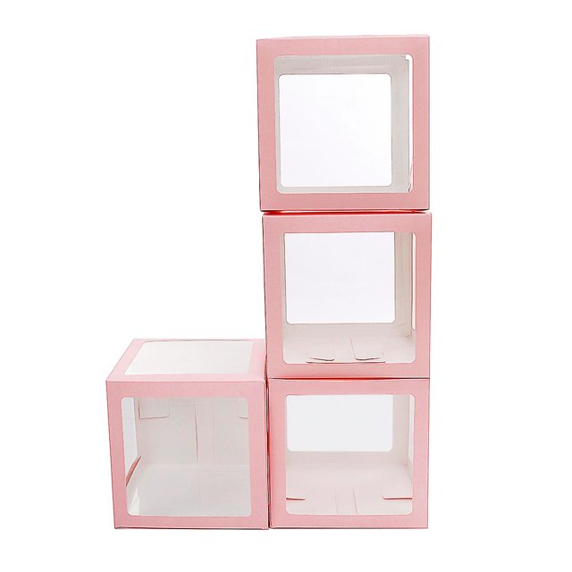 4pcs / set Caja de globos transparente Boda Día de San Valentín Decoración Amor - Rosa, 11 Feliz Sencillez