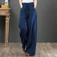 thumbnail image 2 of Summer Savings Clearance 2023! TAGOLD Womens Summer Pants,Women's Spring And Autumn Solid Color Elastic Waist Cotton Linen Versatile Straight Tube Casual Wide Leg Pants, 2 of 5