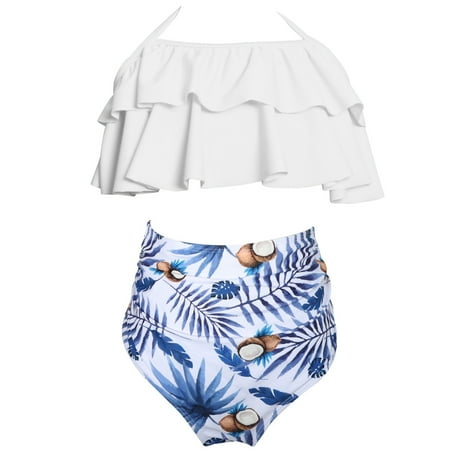 

TAIAOJING Toddler Baby Girl Swimsuit Two Piece Swimwear Kids Little Ruffles Floral Print Bathing Suit Beach Wear Bikini Set 2-12Y Swimsuit 2-3 Years
