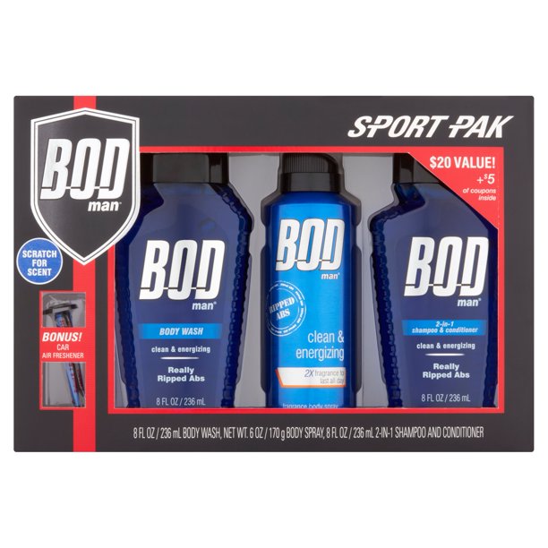 BOD Man Sport Pak Body Wash, Body Spray, 2in1 Shampoo and Conditioner