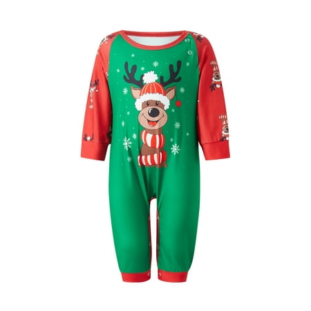

Franhais Christmas Family Matching Pajamas Elk Print Long Sleeve Tops and Stretch Casual Sleepwear