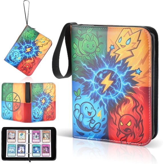 4-Pocket Trading Card Binder, PU Leather Sports Card Storage with 60 Sleeves, Holds Up to 480 Cards