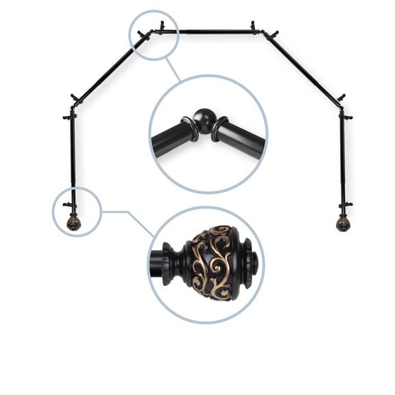 Domovina Raina 13/16-inch 5-Sided Bay WIndow Curtain Rod-Color:Black