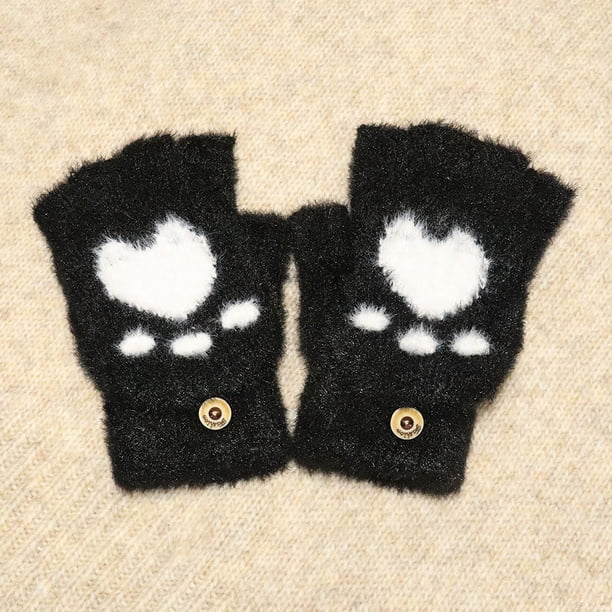 Guantes de invierno con imitación de piel de visón para estudiantes, cálidos, para montar a caballo, de medio dedo, a prueba de viento, fríos, con forma de pata de gato
