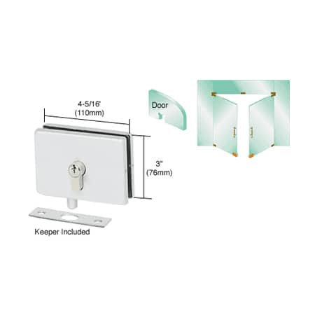Glass European Mount CRL Polished Stainless European EUR Series Glass Mounted Patch Lock With Keeper Plate ()