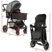 Costway Foldable Baby Stroller 2 in 1 Newborn Infant Travel Buggy Pushchair 22 lbs Gray