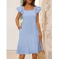 thumbnail image 4 of Merokeety Womens Summer Dresses Square Neck Bow Back Mini Dress With Pockets Lightblue m, 4 of 6