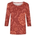 thumbnail image 6 of Feancey 3/4 Length Sleeve T Shirts for Women Textured Floral Graphic Tees Dressy Casual Plus Size Tops Loose Vintage Tunic Blouse Red L, 6 of 6