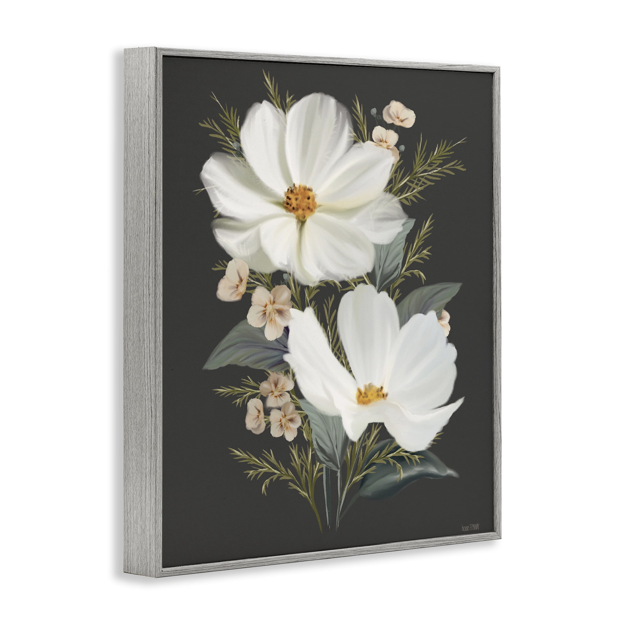 Stupell Industries Old Lace Cosmos Gray Framed Giclee Art, design by House Fenway