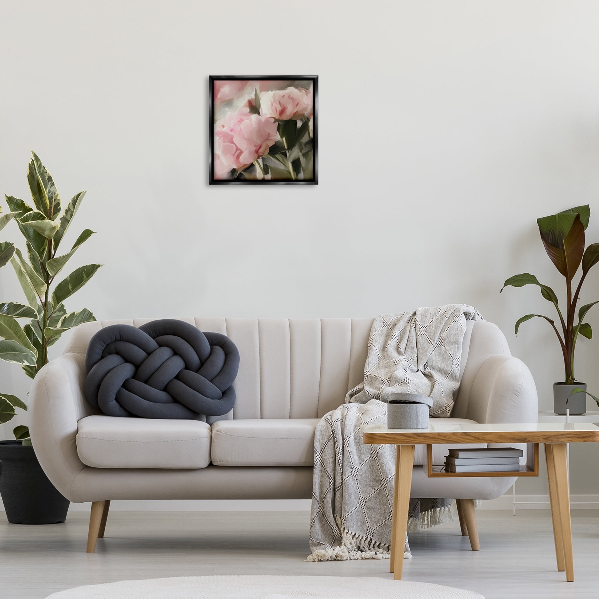 Stupell Industries Soft Floral Arrangement Botanical & Floral Painting Black Floater Framed Art Print Wall Art, 18 x 18