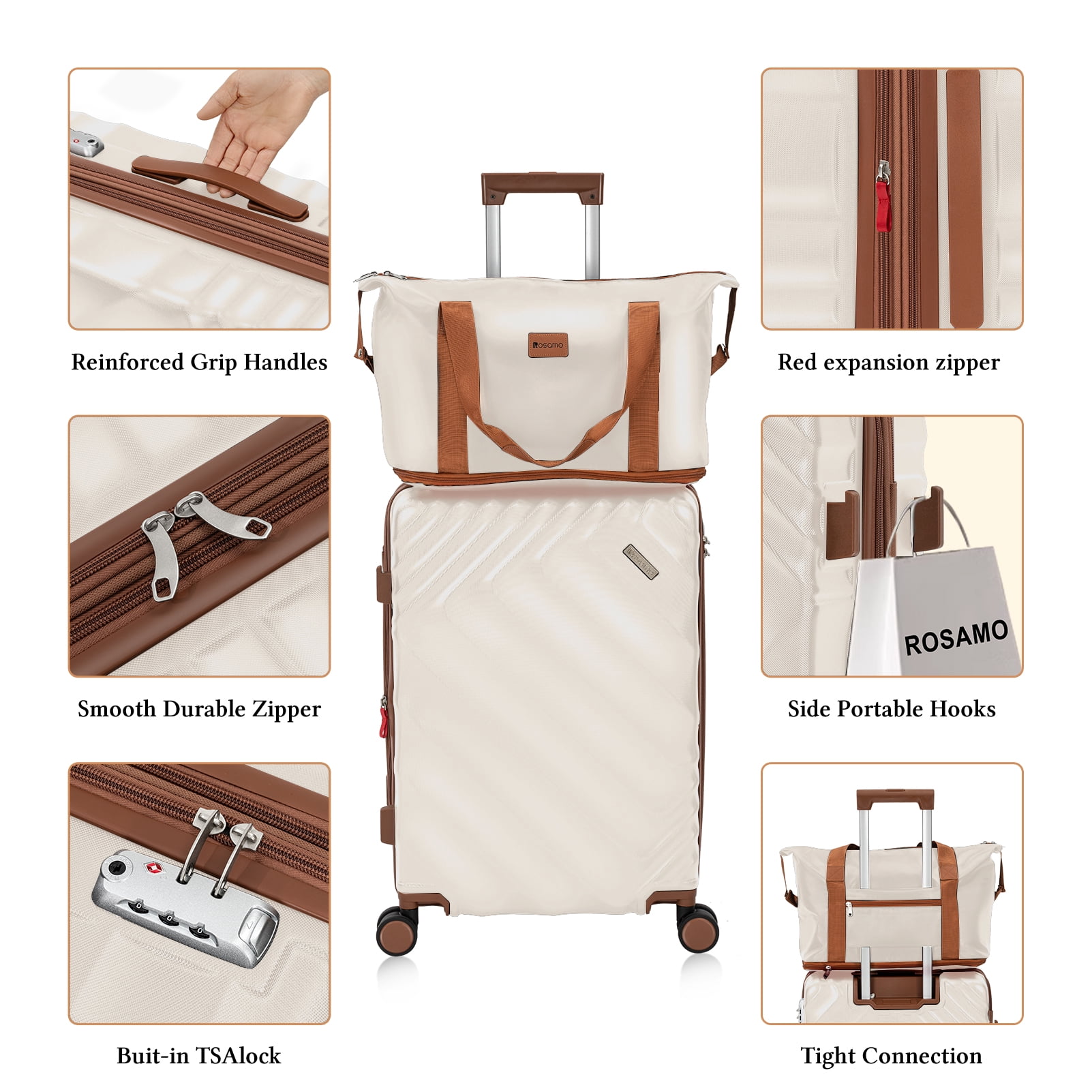 Rosamo 6 Piece Hardshell Luggage Set, Lightweight Expandable Suitcases with Spinner Wheels, TSA Lock, Durable ABSLuggage Sets for Travel；Beige