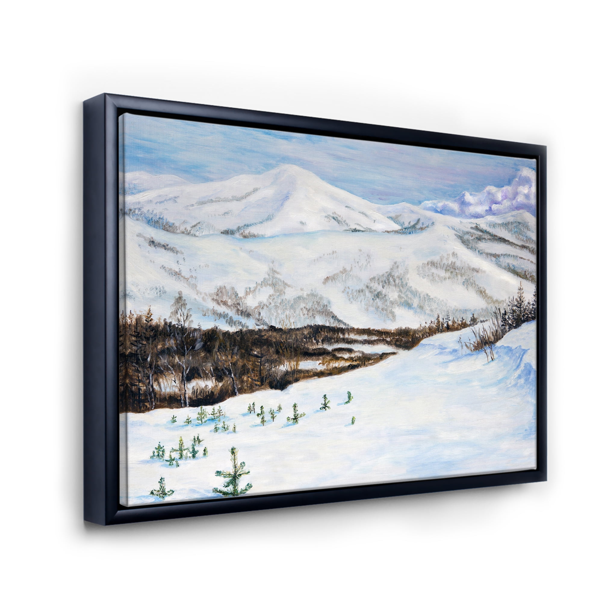 Designart 'Snow-Capped Mountains With Winter Landscape' Traditional Framed Canvas Wall Art Print