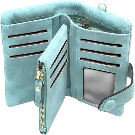AOMRCOL Rfid Leather Wallets for Women Ladies Wristlet Clutch Large Capacity Zipper Purse for Card Holder Organizer,Mint Green,Medium Rfd Protective Wallet Women