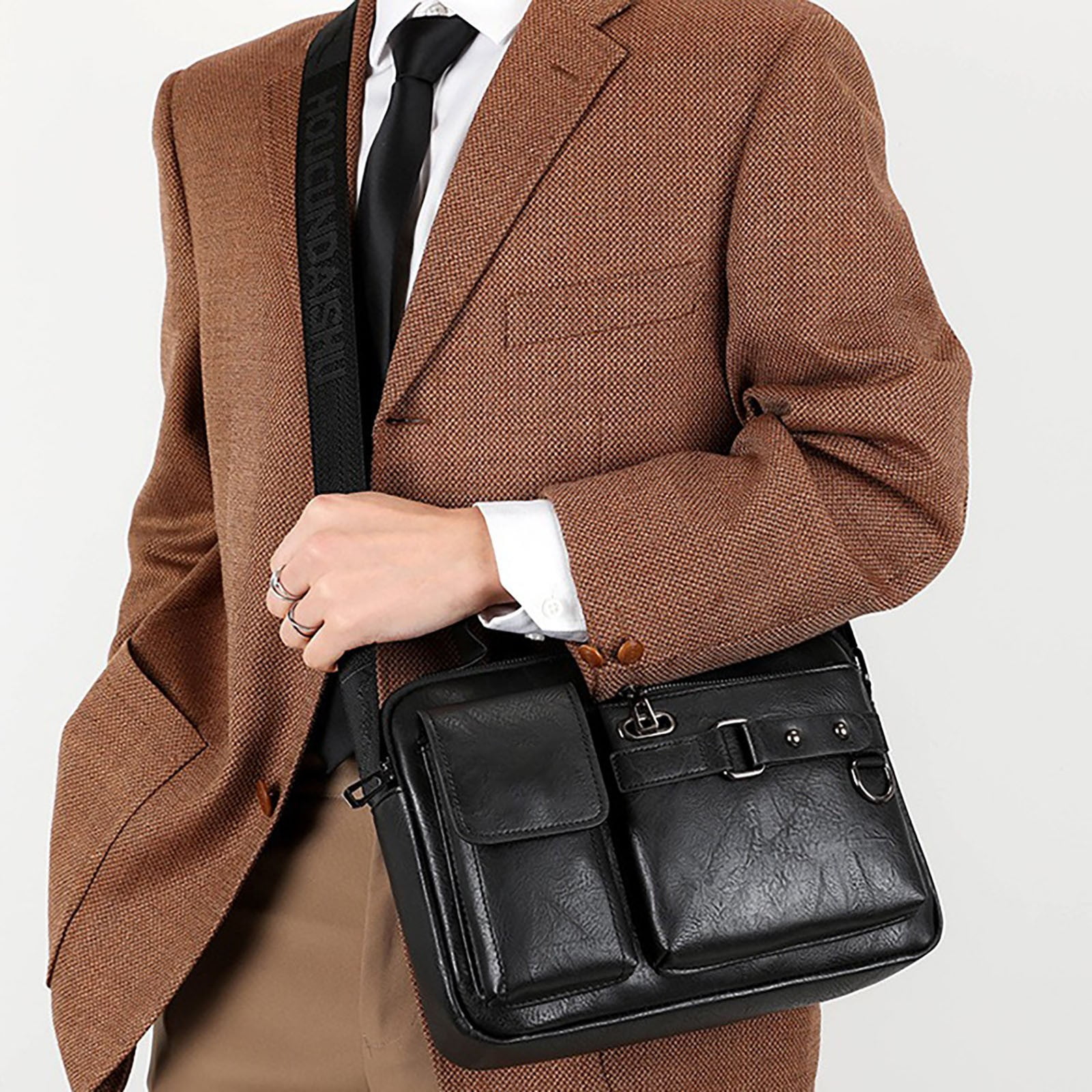 Men's Shoulder Bag Crossbody Bag Large Capacity PU Retro Briefcase