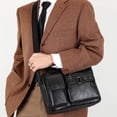 thumbnail image 2 of Men's Shoulder Crossbody Bag Large Capacity PU Retro Briefcase Multifunctional Leather Computer Bag for Everyday Use, 2 of 4
