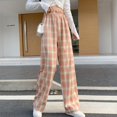 thumbnail image 5 of Spring Autumn Korean Style Casual Fashion Wild Loose Plaid Print Straight Wide-Leg Pants, 5 of 6
