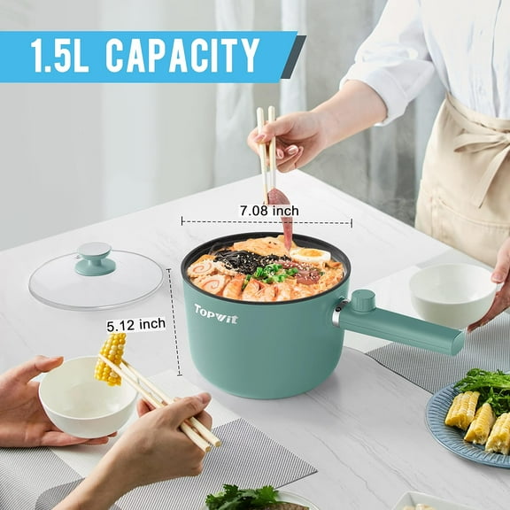 Topwit 1.5L Electric Hot Pot with Dual Power, Non-Stick Frying Pan for Pasta, Steak,