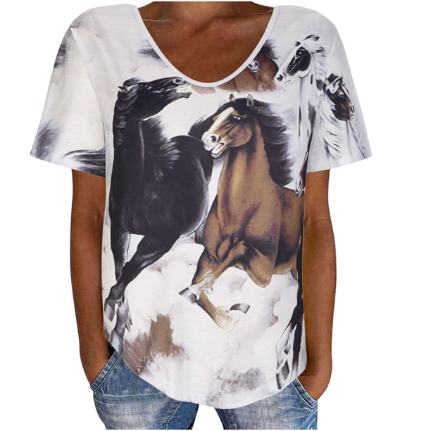 Tops de manga corta con estampado de calle holgado con cuello en V para mujer OAVQHLG3B Store lin121212