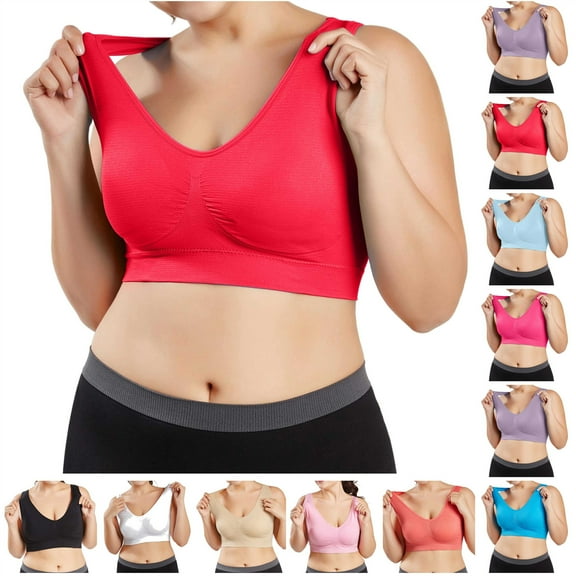 Summer Savings! QATAINLAV Sports Bras for Women Plus Size Yoga Fitness Vest Bra No Trace Gathering Comfortable Underwear Bralette Hot Pink L