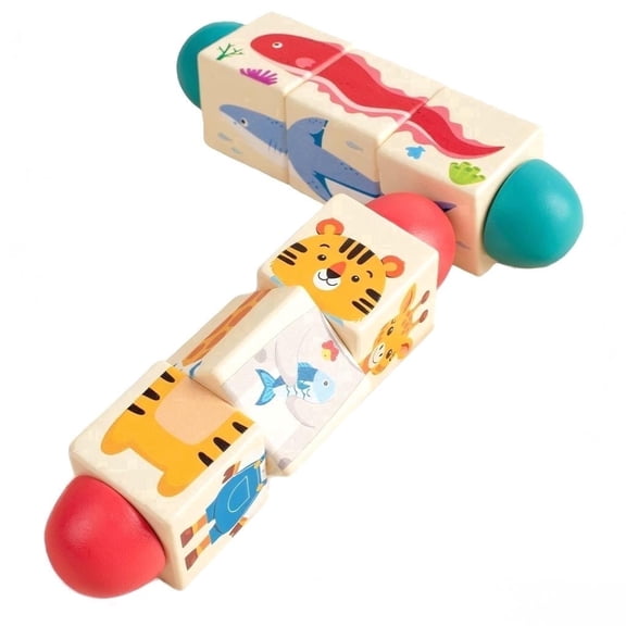 Busaurus Wooden Twisting Cubes Puzzle Toy, 2-Piece Set, Animal Matching Blocks for Toddlers 12 Months and up