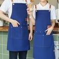 thumbnail image 4 of Canvas Chef Apron with Large Pockets, Adjustable Design Decorative Apron, Water and Oil Resistant Apron, Kitchen Cooking Apron, BBQ Gardening Apron Blue 26.3x29.5 In (1Pcs), 4 of 5