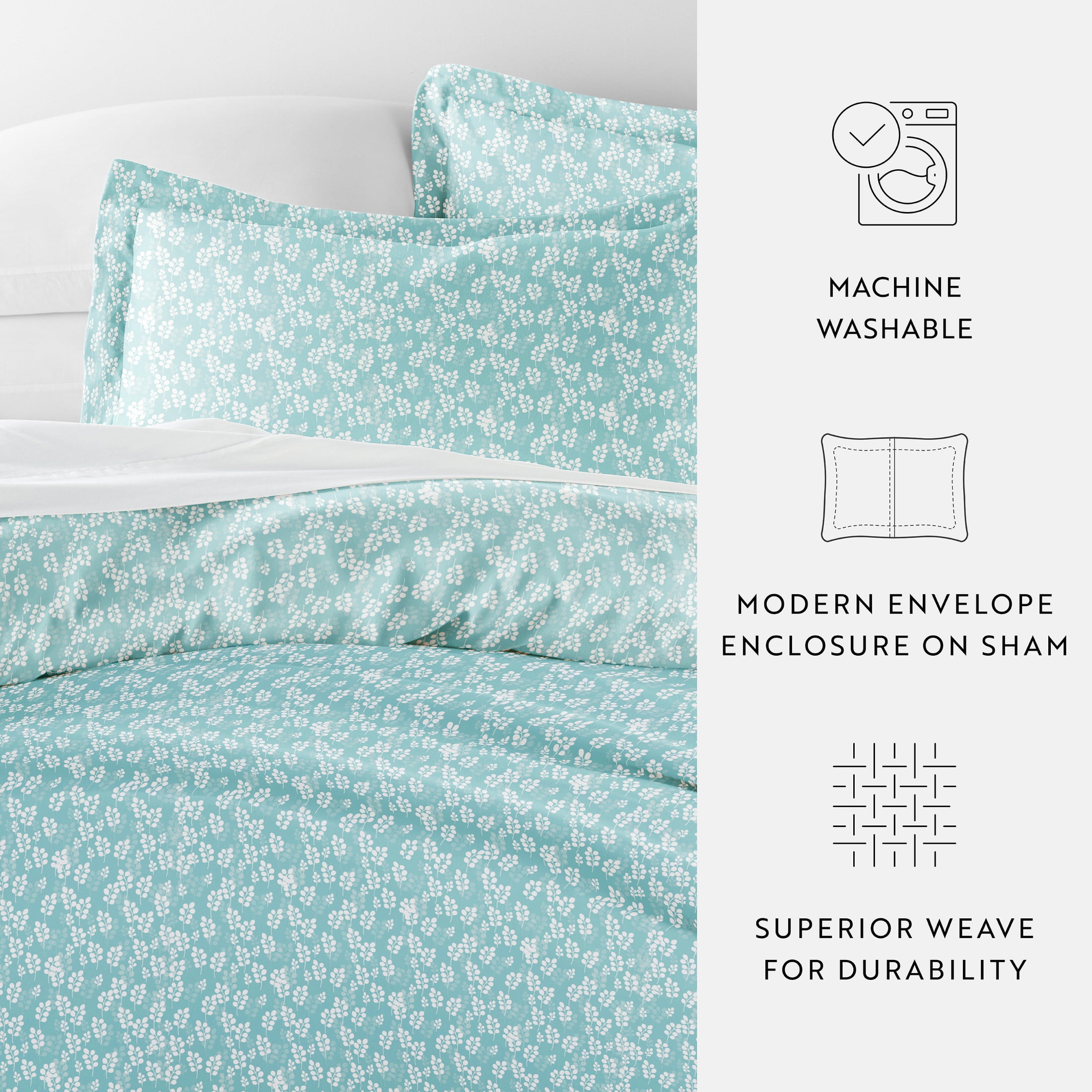 Noble Linens Pale Blue Wheatfield Pattern Duvet Set 3-Piece Duvet Cover Set, King/Cal King