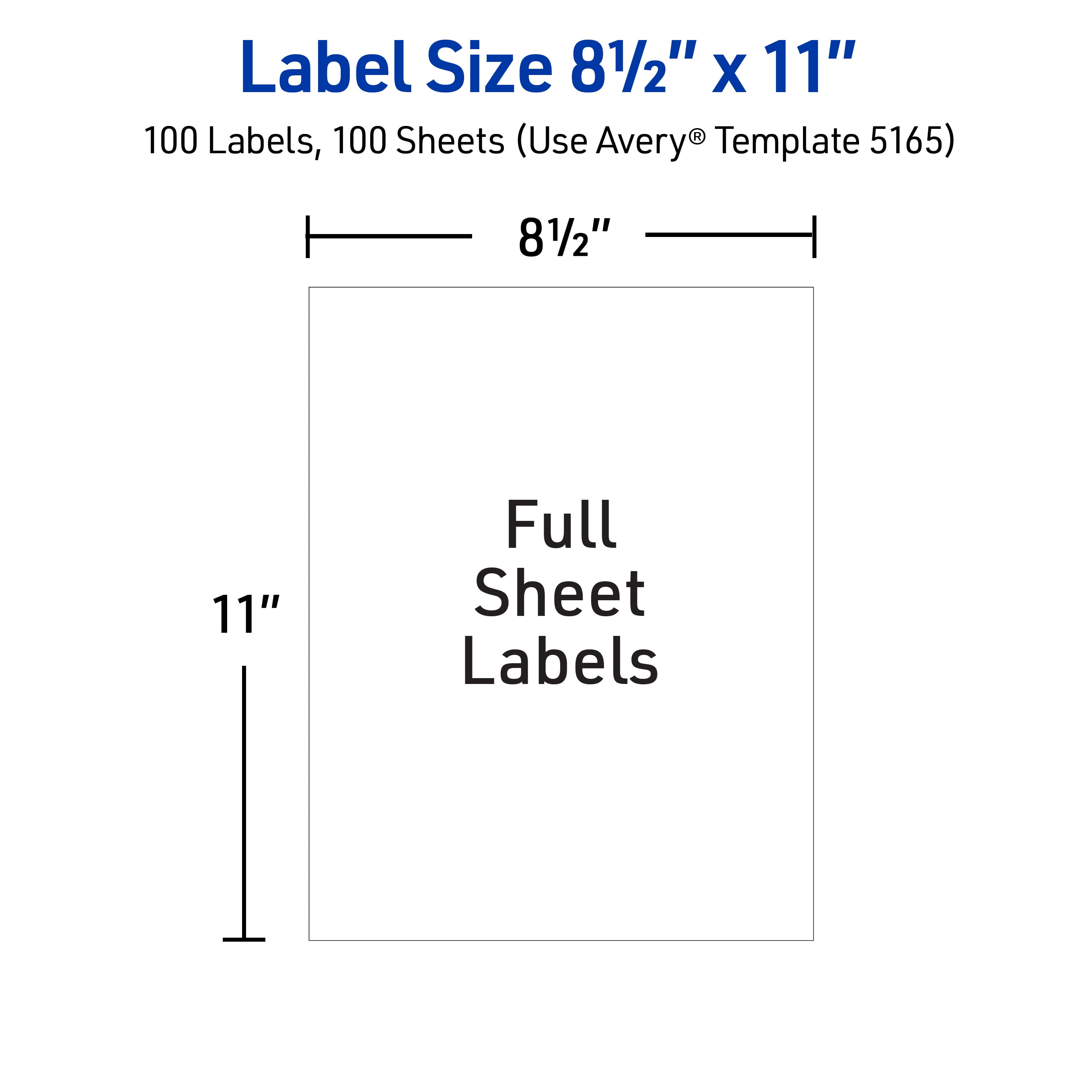 Avery Full-Sheet  Shipping Labels, 8.5" x 11", White, 100 Labels (5165) - 5 Pack