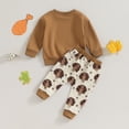 thumbnail image 4 of Okbabeha Toddler Boys Thanksgiving Outfits Letter Turkey Print Long Sleeve Sweatshirts and Long Pants 2Pcs Fall Clothes Set, 4 of 7