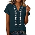 thumbnail image 4 of cocolona Womens Summer Linen V Neck Tops Short Sleeve Embroidery Shirts Trendy Casual Loose Blouses, 4 of 7
