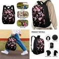 thumbnail image 2 of Xixirimido Back to School Backpack Set of 3 Primary/Middle Schoolbag Thermal Lunch Box Pencil Bag 3 in 1 for Boys Girls, Hummingbird Pink Cherry Blossom Print, 2 of 4
