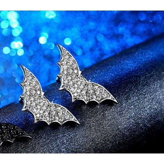 0.14cts Round Cut White Diamond 14k White Gold Plated Flying Bat Design Stud Earrings