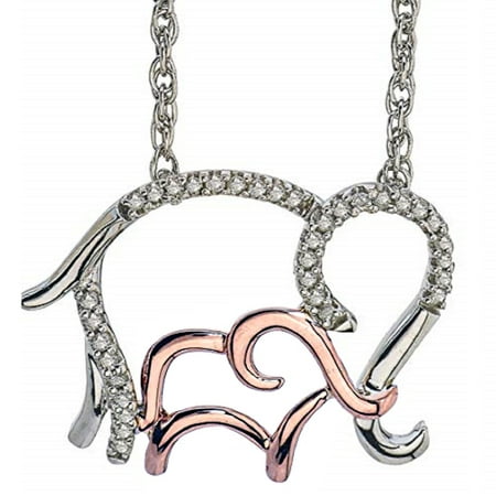 0.10 Carat T.W. Diamond Two-Tone 14kt Rose Gold and Sterling Silver Mom and Child Elephant