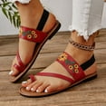 thumbnail image 6 of Xfvqtps Sandals for Womens Toe Ring Flip Flop Sandals Flower Embroidered Flat Bottomed Open Toe Slip on Elastic Band Non Slip Beach Summer Thong Sandals Red, 6 of 9