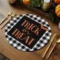 thumbnail image 3 of Halloween Round Placemats Set of 4 Trick Or Treat Place Mats Washable Woven Placemat Bat Black Buffalo Check Circle Braided Table Mat for Kitchen Dining Table Holiday Party Home Decor 15 Inch, 3 of 9