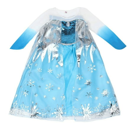 cnmodle Princess Girls Costume Party Fancy Snow Freeze Queen Cape Dress