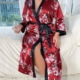 thumbnail image 6 of EFINNY Women's Plus Size Floral Print Robe Long Sleeve Satin Silk Long Nightgown Bathrobe for Bridesmaid Wedding Party Loungewear, 6 of 6
