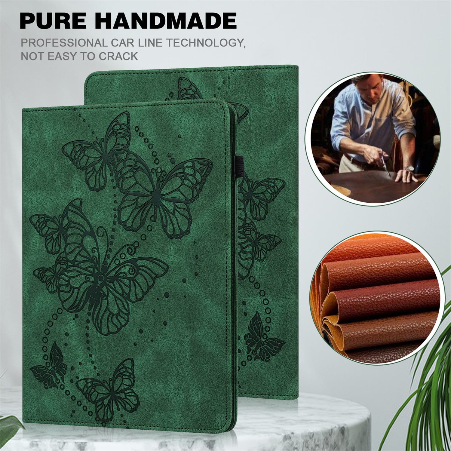 Allytech iPad Pro 11 Case 2022/2021/2020/2018 Released, Slim Fit Butterfly Embossed Shockproof Smart Cover Auto Sleep Wake Kickstand Protective Pencil Holder Case for Apple iPad Pro 11", Green