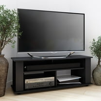 CorLiving Bakersfield Black Engineered Wood TV Stand with Open Shelves Including Sound Bar Space for TVs up to 55"